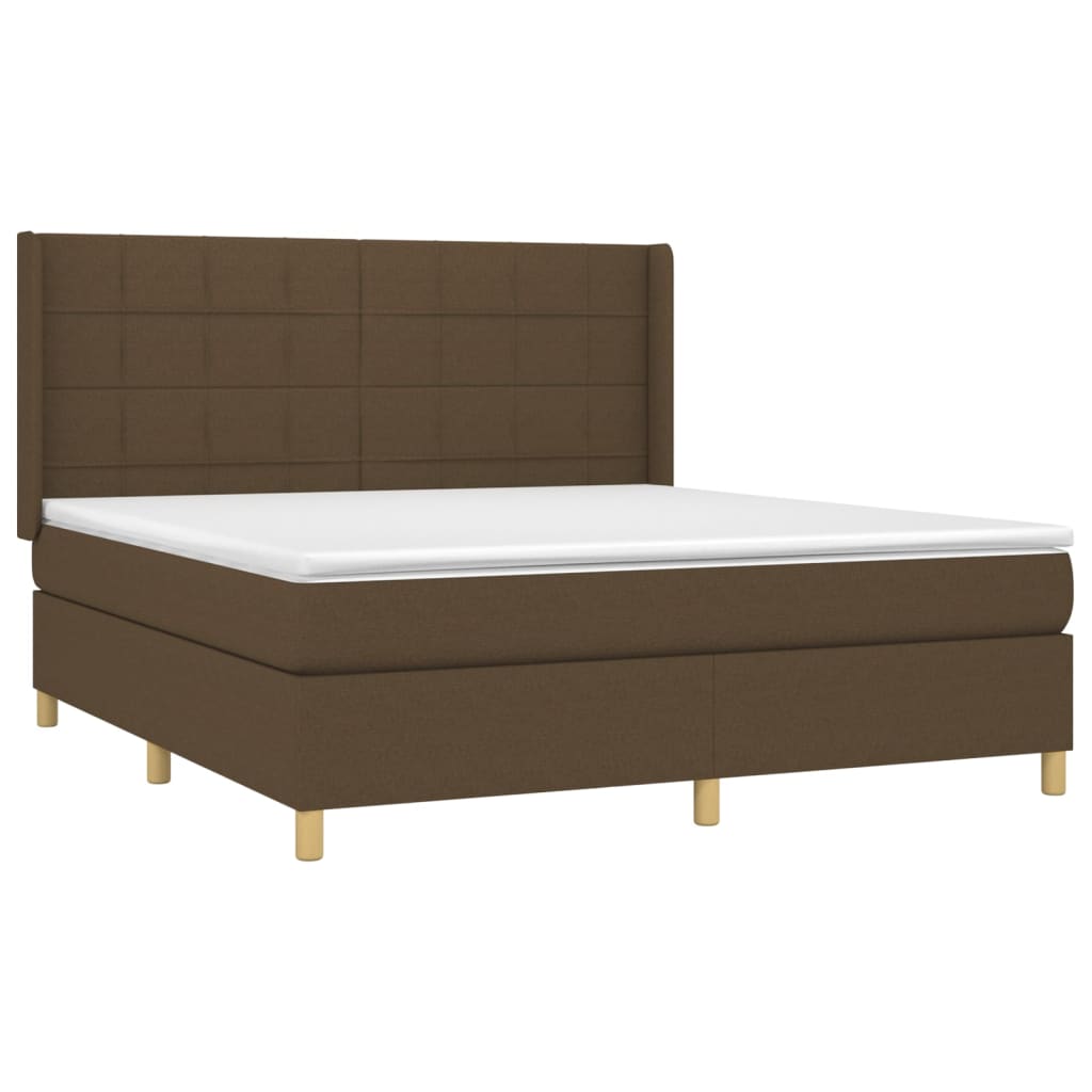 vidaXL Κρεβάτι Boxspring με Στρώμα & LED Σκ.Καφέ 180x200εκ. Υφασμάτινο