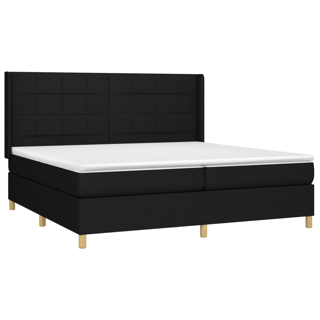 vidaXL Κρεβάτι Boxspring με Στρώμα & LED Μαύρο 200x200 εκ. Υφασμάτινο