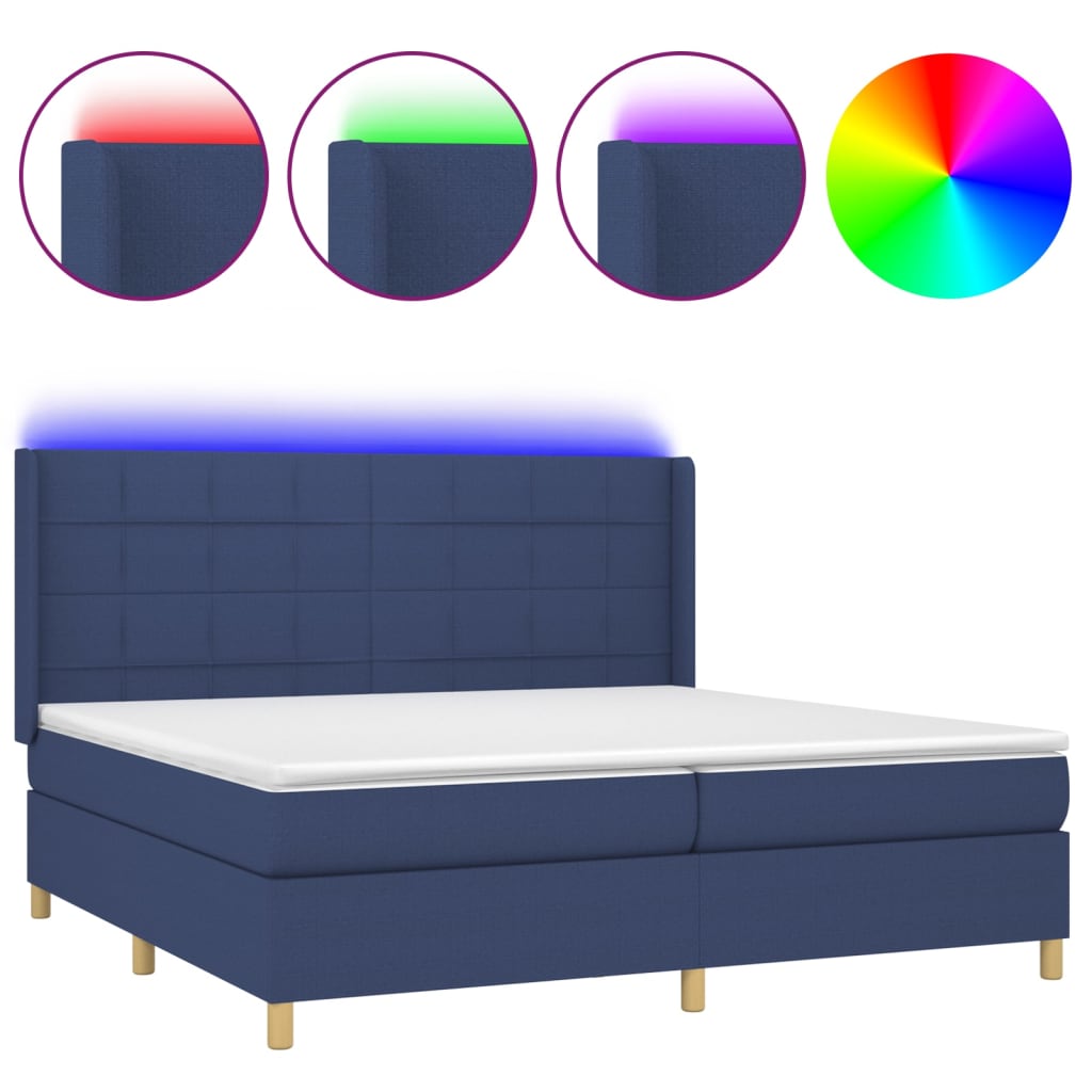 vidaXL Κρεβάτι Boxspring με Στρώμα & LED Μπλε 200x200 εκ. Υφασμάτινο