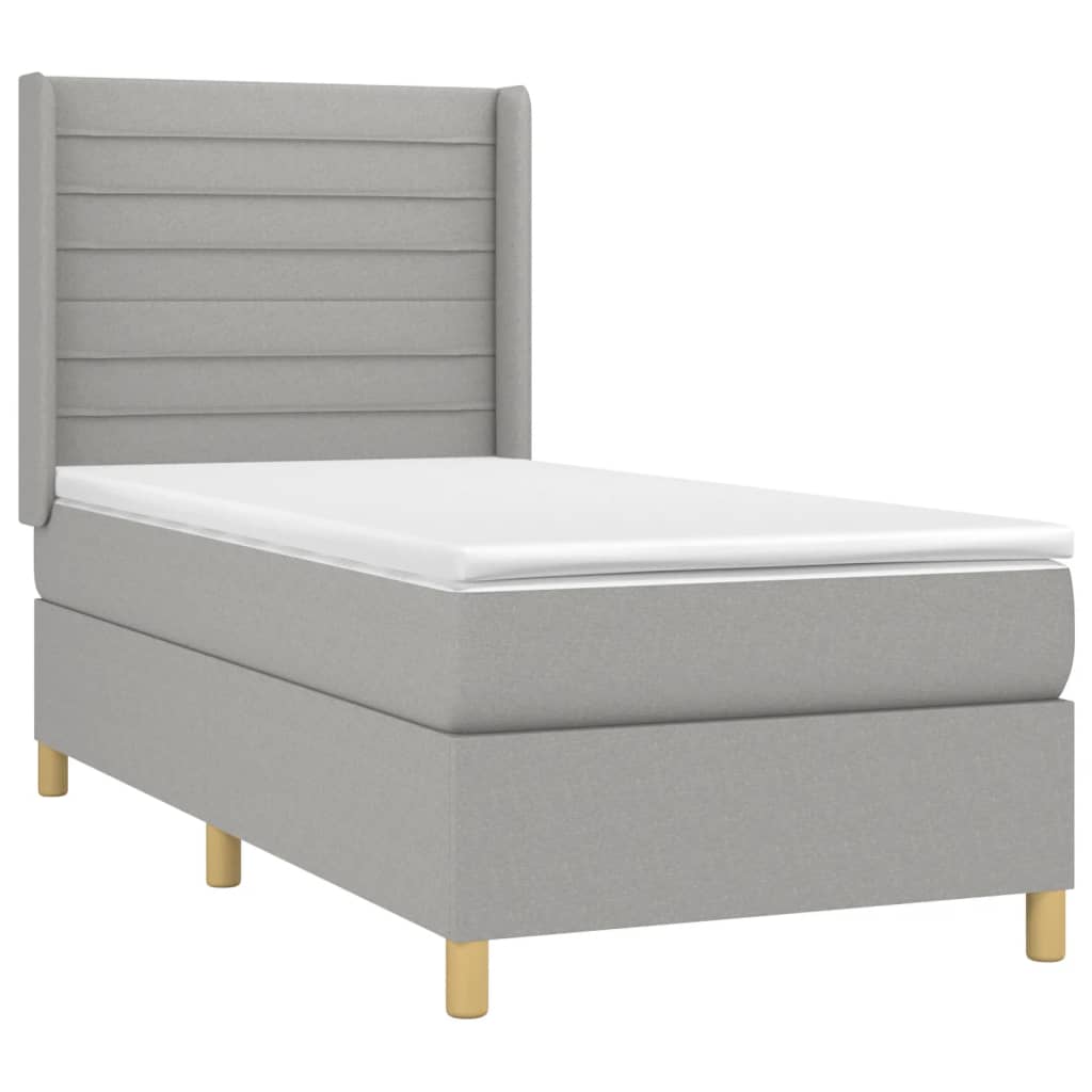 vidaXL Κρεβάτι Boxspring με Στρώμα & LED Αν.Γκρι 90x190 εκ. Υφασμάτινο
