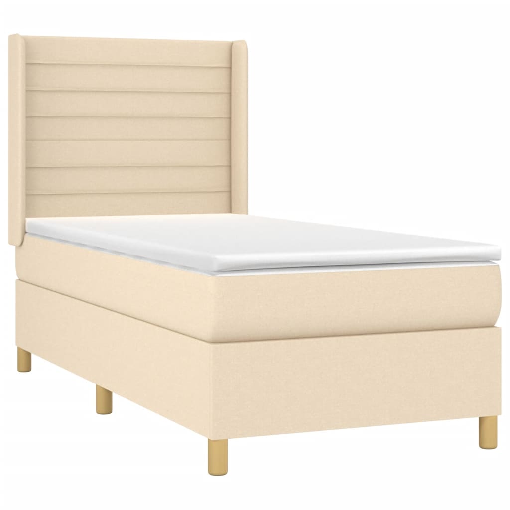 vidaXL Κρεβάτι Boxspring με Στρώμα & LED Κρεμ 90x190 εκ. Υφασμάτινο
