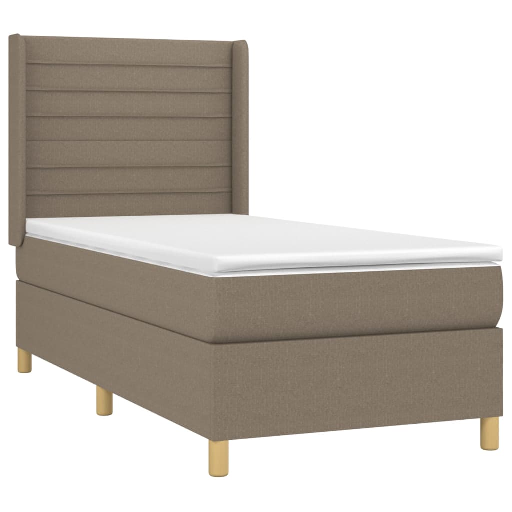 vidaXL Κρεβάτι Boxspring με Στρώμα & LED Taupe 90x200 εκ. Υφασμάτινο