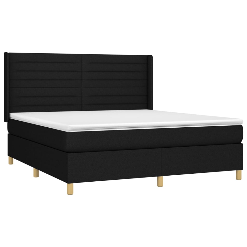 vidaXL Κρεβάτι Boxspring με Στρώμα & LED Μαύρο 180x200 εκ. Υφασμάτινο