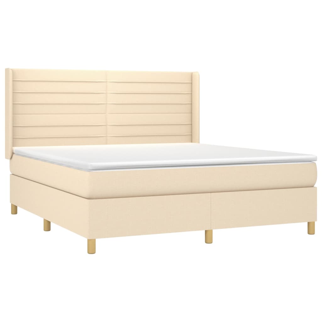 vidaXL Κρεβάτι Boxspring με Στρώμα & LED Κρεμ 180x200 εκ. Υφασμάτινο