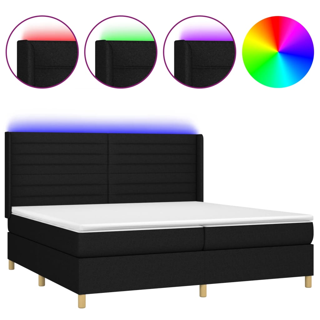 vidaXL Κρεβάτι Boxspring με Στρώμα & LED Μαύρο 200x200 εκ. Υφασμάτινο
