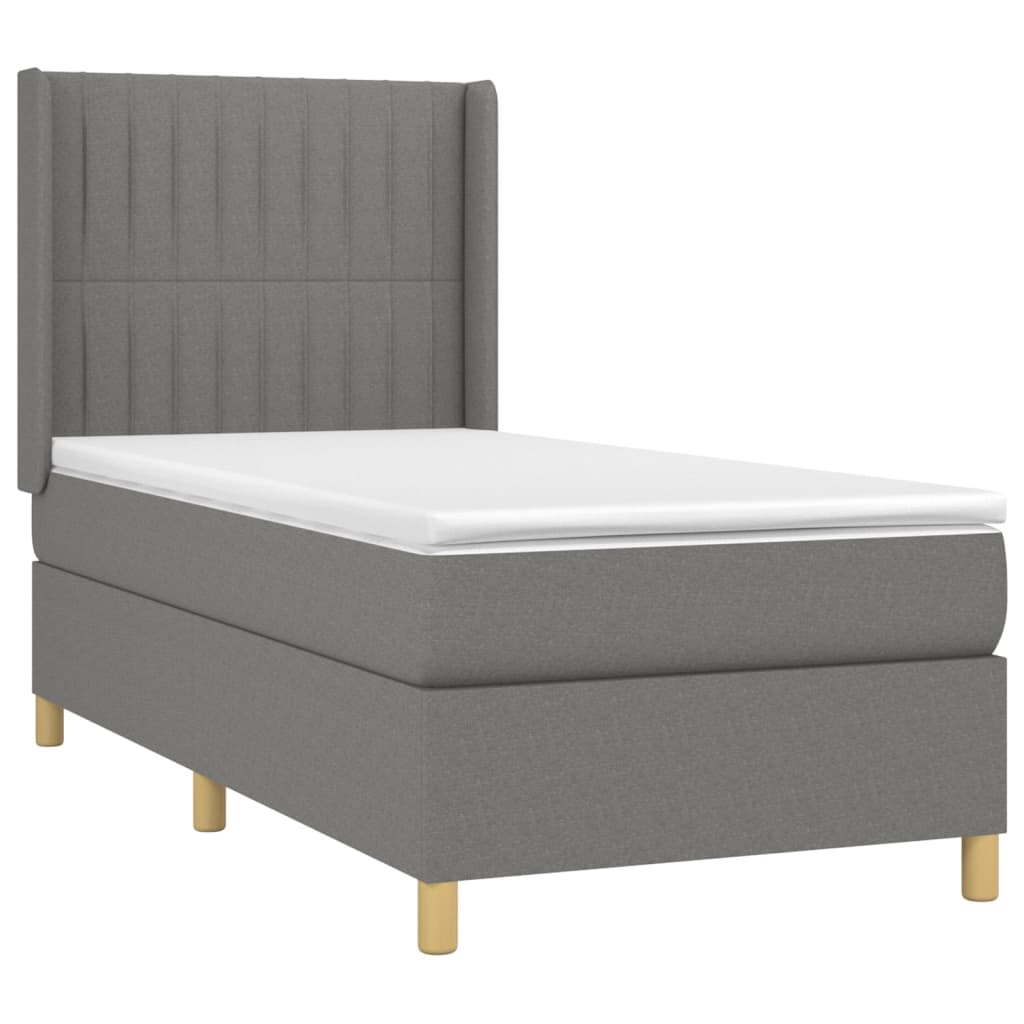 vidaXL Κρεβάτι Boxspring με Στρώμα & LED Σκ.Γκρι 80x200 εκ. Υφασμάτινο