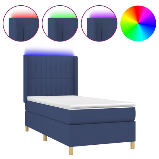vidaXL Κρεβάτι Boxspring με Στρώμα & LED Μπλε 90x190 εκ. Υφασμάτινο