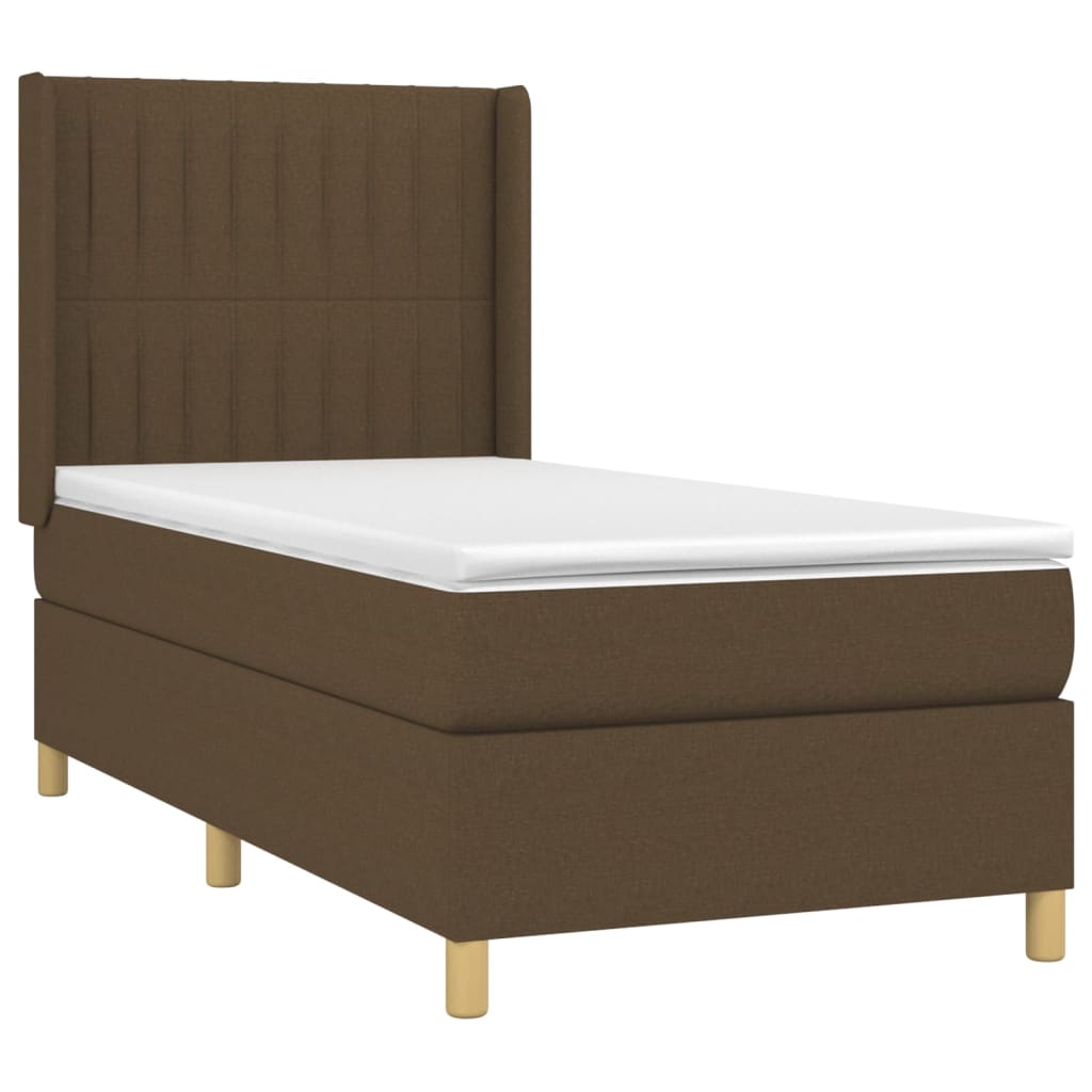 vidaXL Κρεβάτι Boxspring με Στρώμα & LED Σκ.Καφέ 100x200 εκ Υφασμάτινο