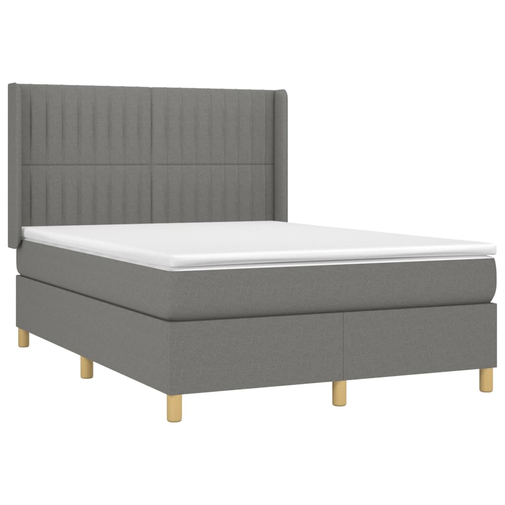 vidaXL Κρεβάτι Boxspring με Στρώμα & LED Σκ.Γκρι 140x190εκ. Υφασμάτινο