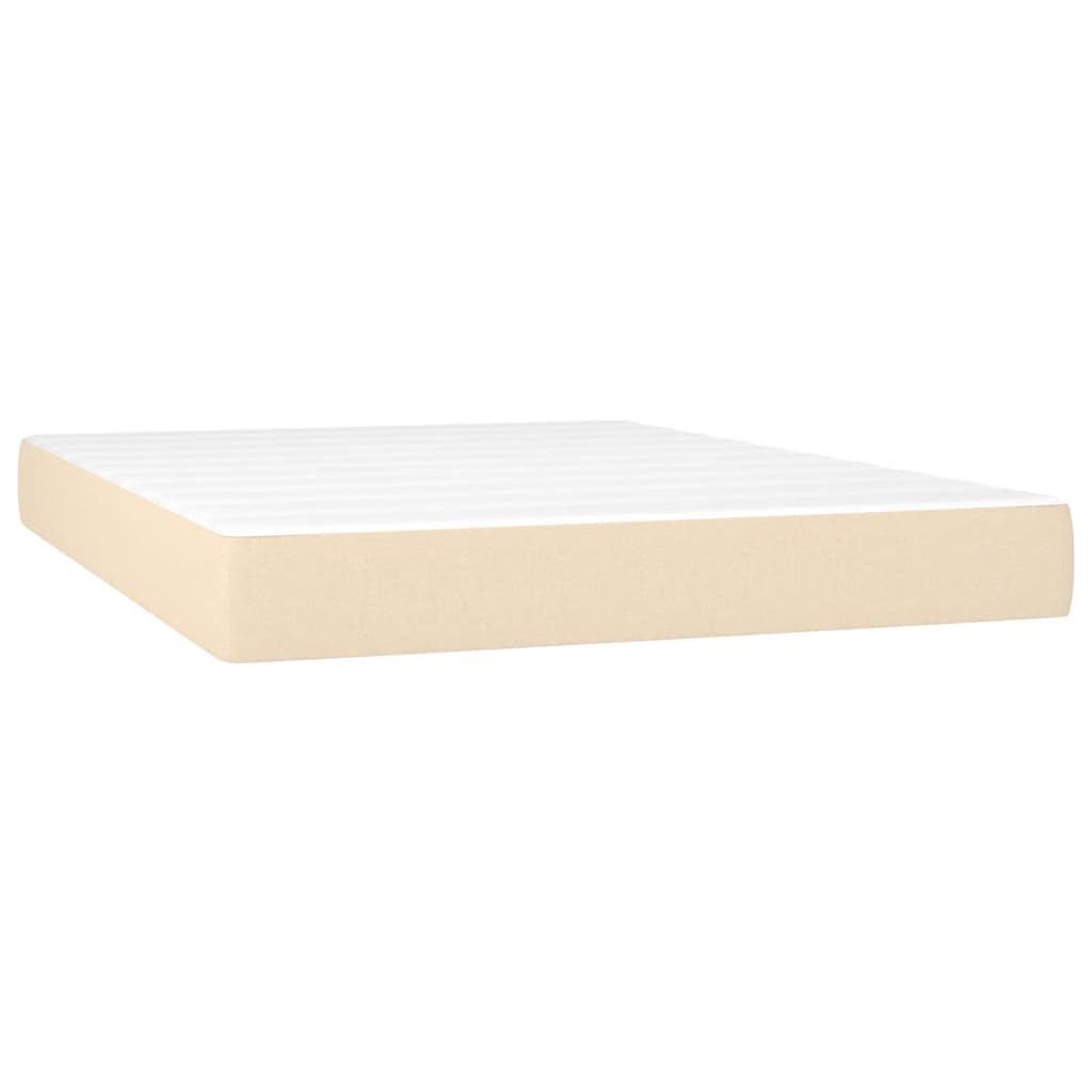 vidaXL Κρεβάτι Boxspring με Στρώμα & LED Κρεμ 140x200 εκ. Υφασμάτινο