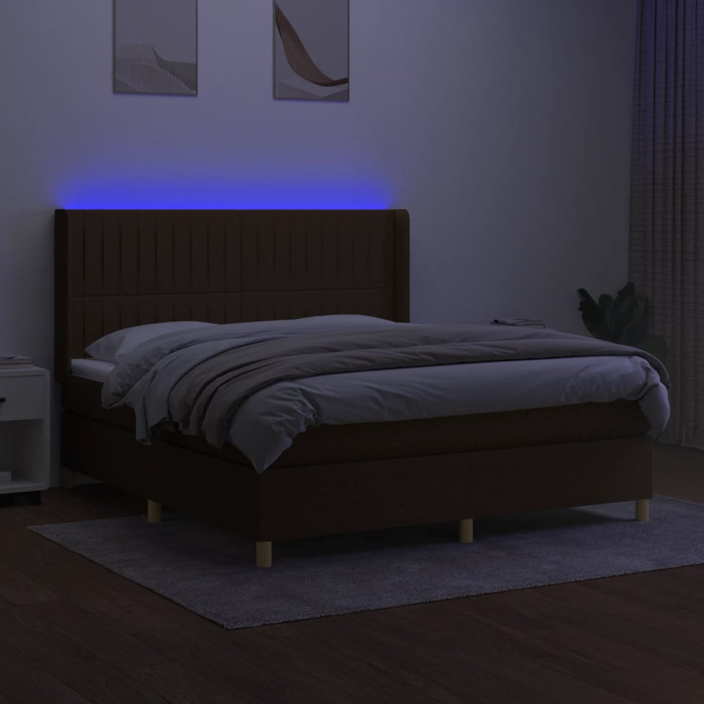 vidaXL Κρεβάτι Boxspring με Στρώμα & LED Σκ.Καφέ 160x200εκ. Υφασμάτινο