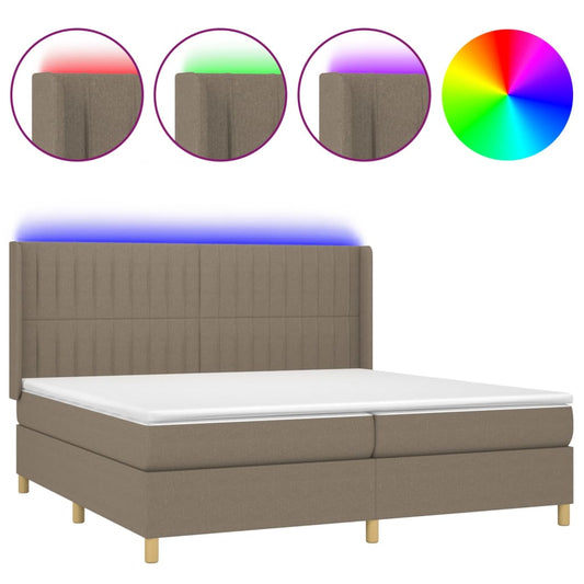vidaXL Κρεβάτι Boxspring με Στρώμα & LED Taupe 200x200 εκ. Υφασμάτινο