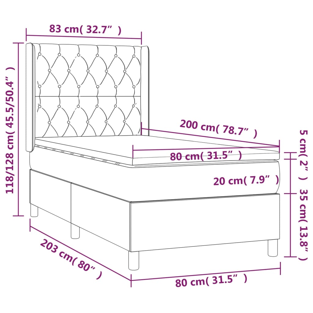 vidaXL Κρεβάτι Boxspring με Στρώμα & LED Μαύρο 80x200 εκ. Υφασμάτινο