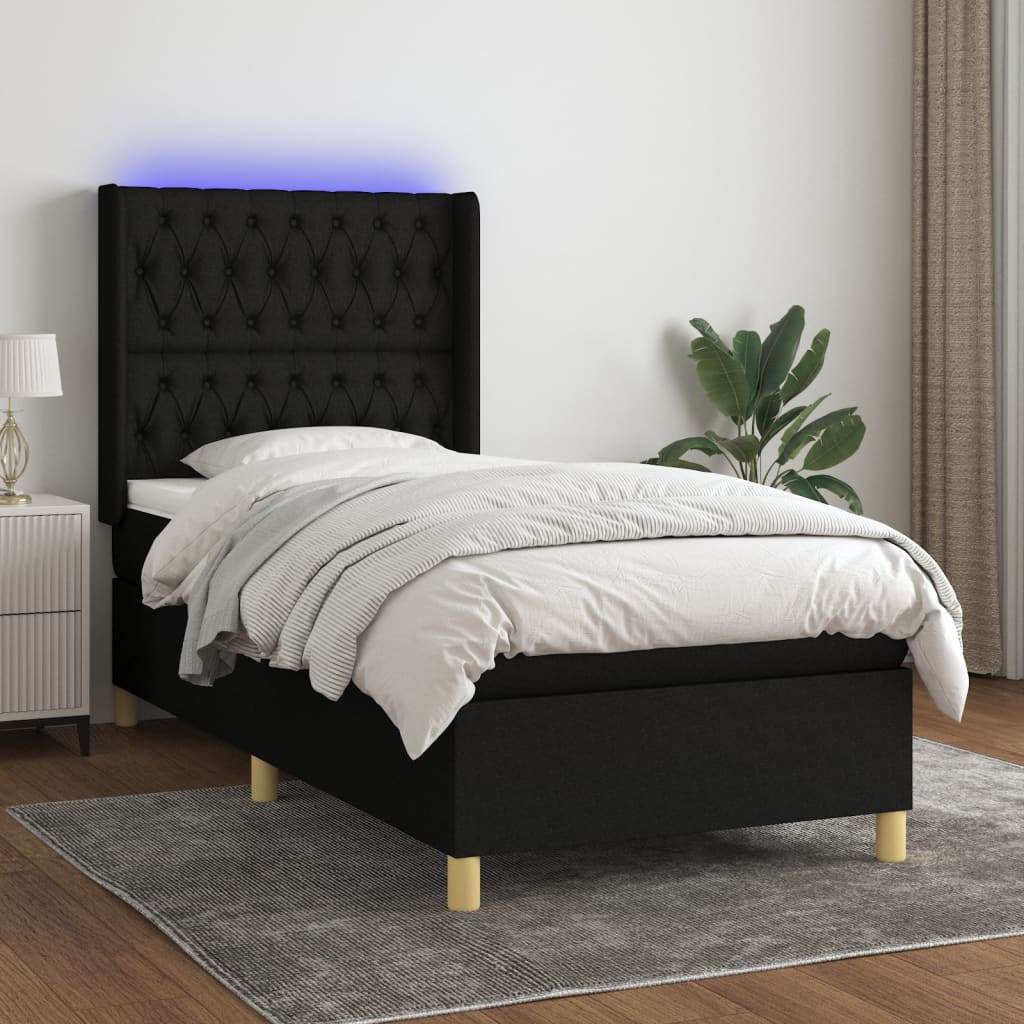 vidaXL Κρεβάτι Boxspring με Στρώμα & LED Μαύρο 80x200 εκ. Υφασμάτινο