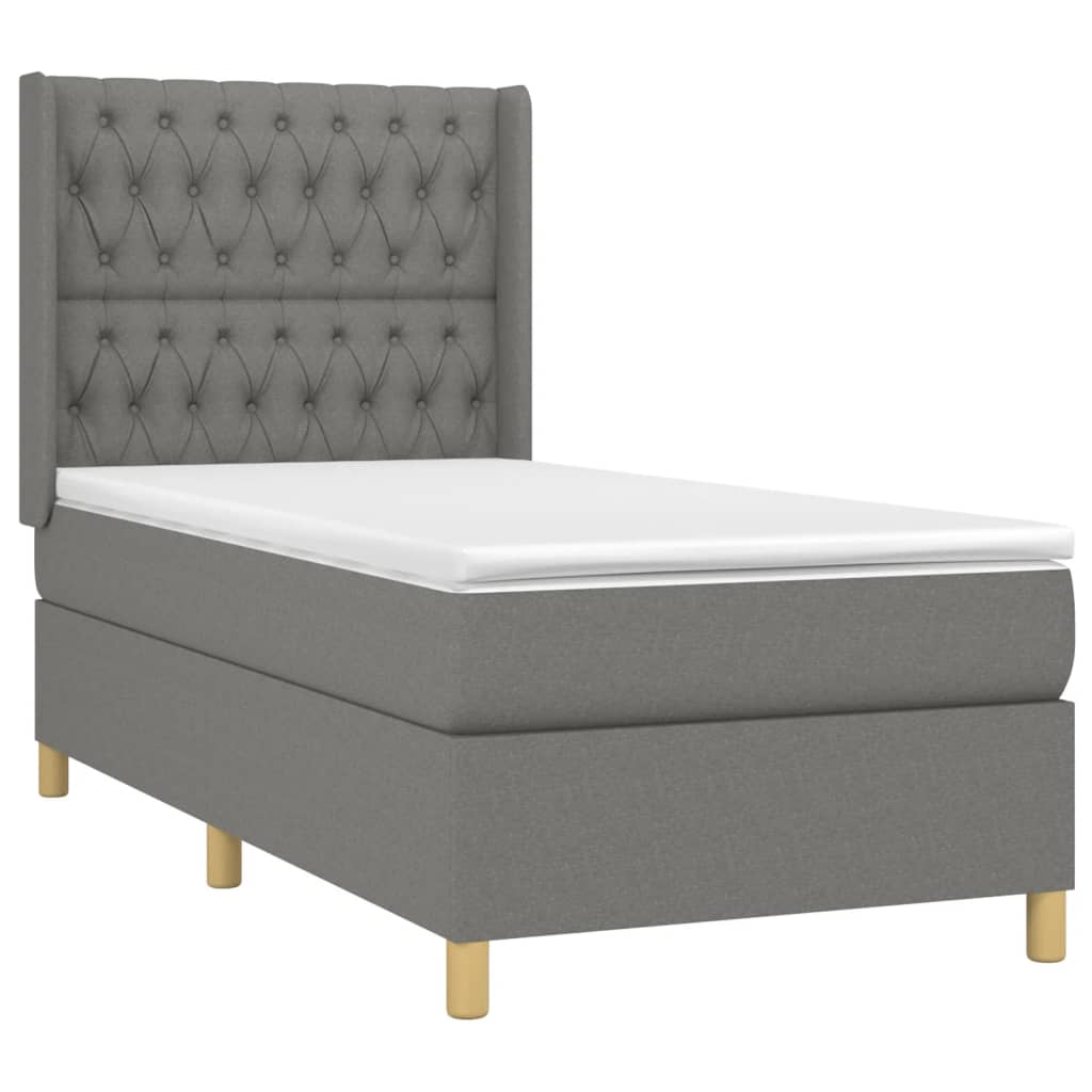 vidaXL Κρεβάτι Boxspring με Στρώμα & LED Σκ.Γκρι 90x190 εκ. Υφασμάτινο