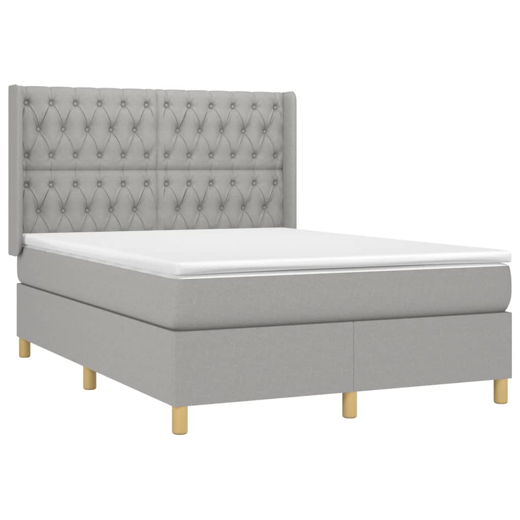 vidaXL Κρεβάτι Boxspring με Στρώμα & LED Αν.Γκρι 140x190εκ. Υφασμάτινο