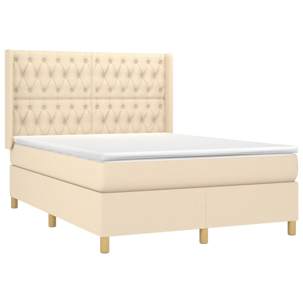 vidaXL Κρεβάτι Boxspring με Στρώμα & LED Κρεμ 140x200 εκ. Υφασμάτινο