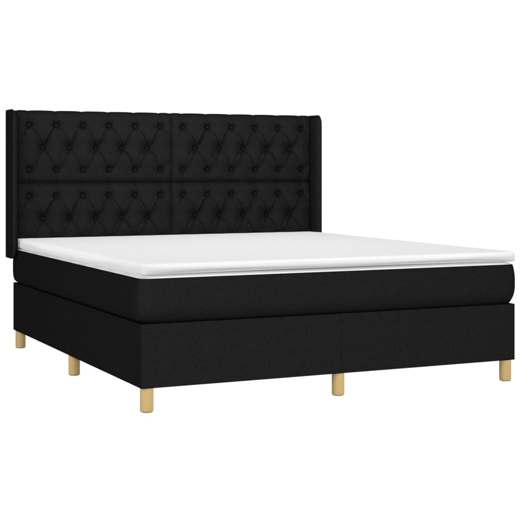vidaXL Κρεβάτι Boxspring με Στρώμα & LED Μαύρο 160x200 εκ. Υφασμάτινο