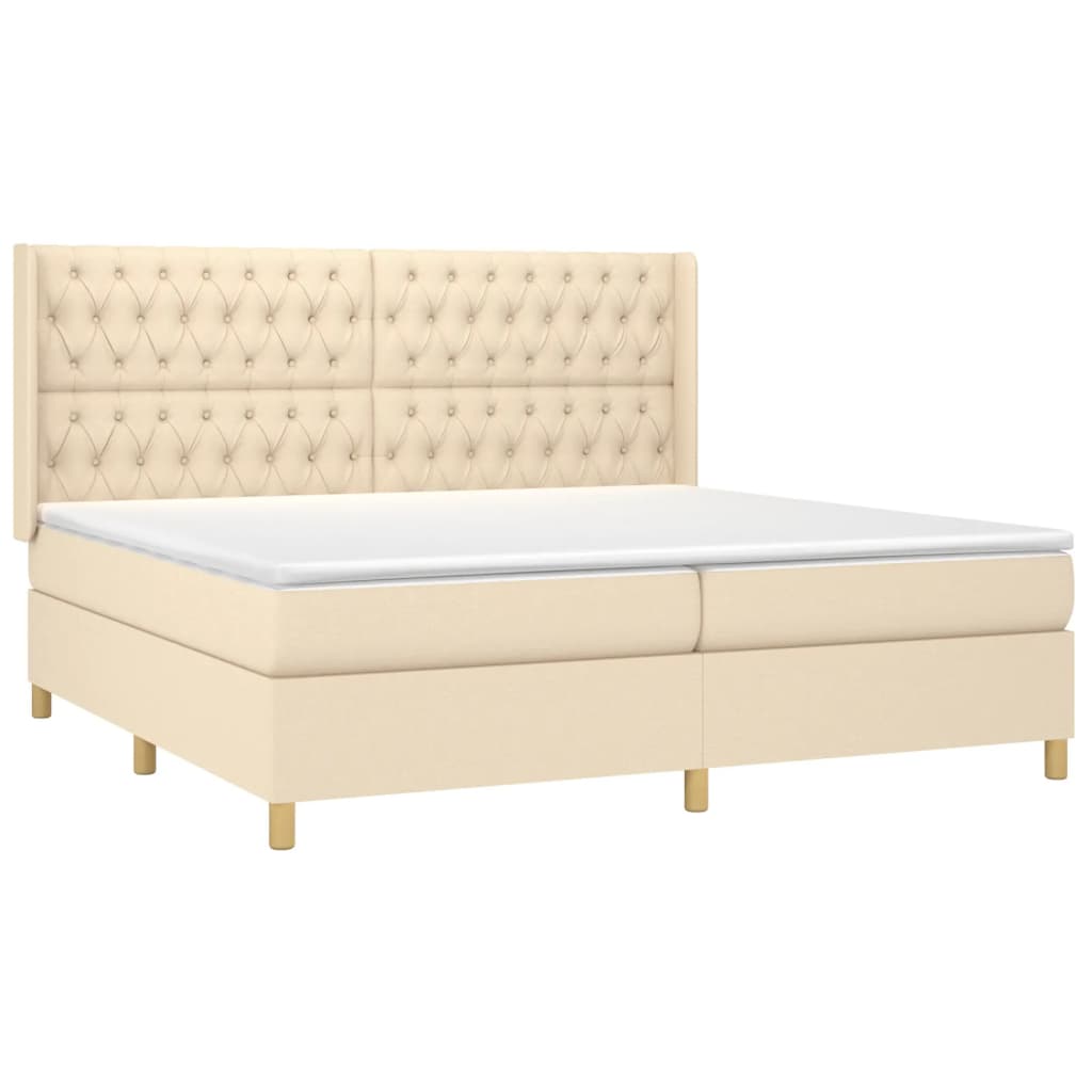 vidaXL Κρεβάτι Boxspring με Στρώμα & LED Κρεμ 200x200 εκ. Υφασμάτινο