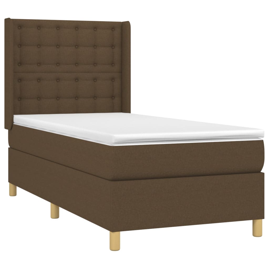 vidaXL Κρεβάτι Boxspring με Στρώμα & LED Σκ.Καφέ 90x200 εκ. Υφασμάτινο