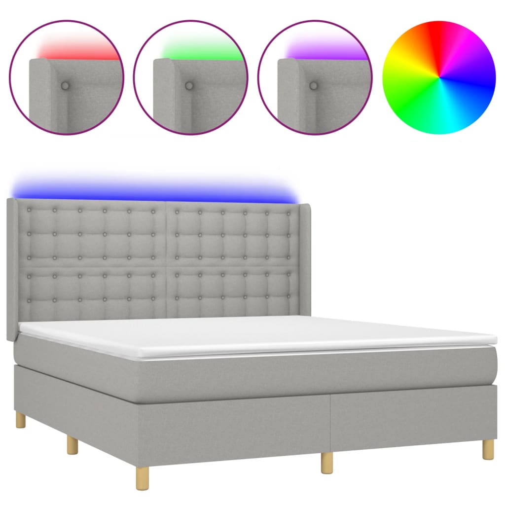 vidaXL Κρεβάτι Boxspring με Στρώμα & LED Αν.Γκρι 160x200εκ. Υφασμάτινο