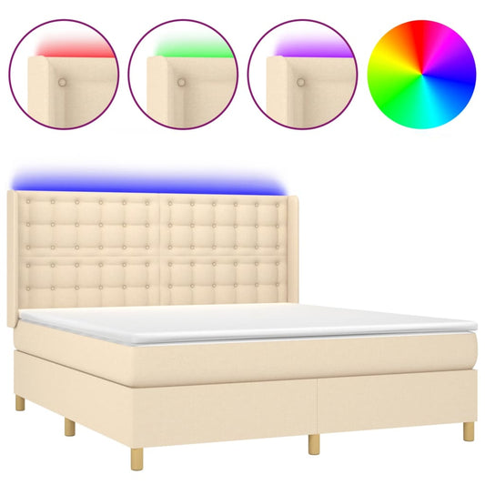 vidaXL Κρεβάτι Boxspring με Στρώμα & LED Κρεμ 160x200 εκ. Υφασμάτινο