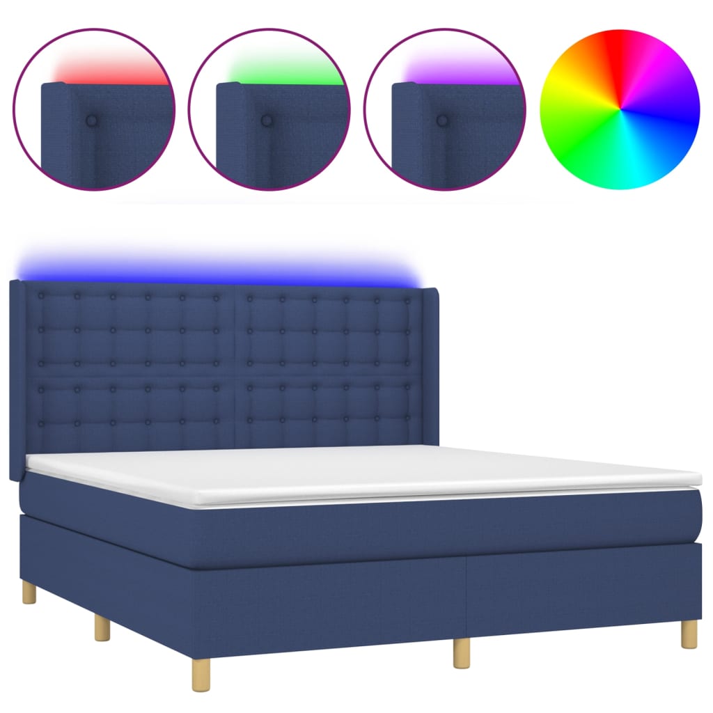 vidaXL Κρεβάτι Boxspring με Στρώμα & LED Μπλε 160x200 εκ. Υφασμάτινο