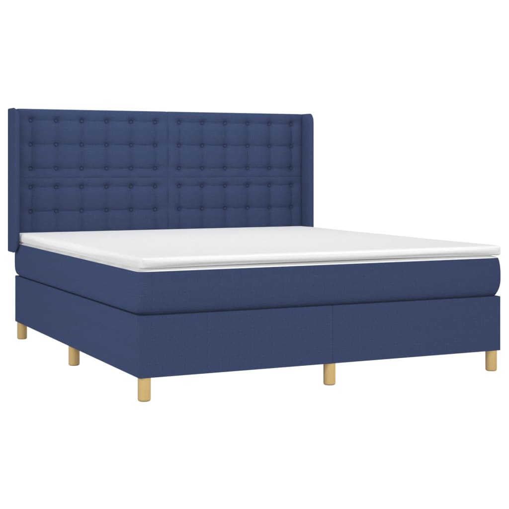 vidaXL Κρεβάτι Boxspring με Στρώμα & LED Μπλε 160x200 εκ. Υφασμάτινο