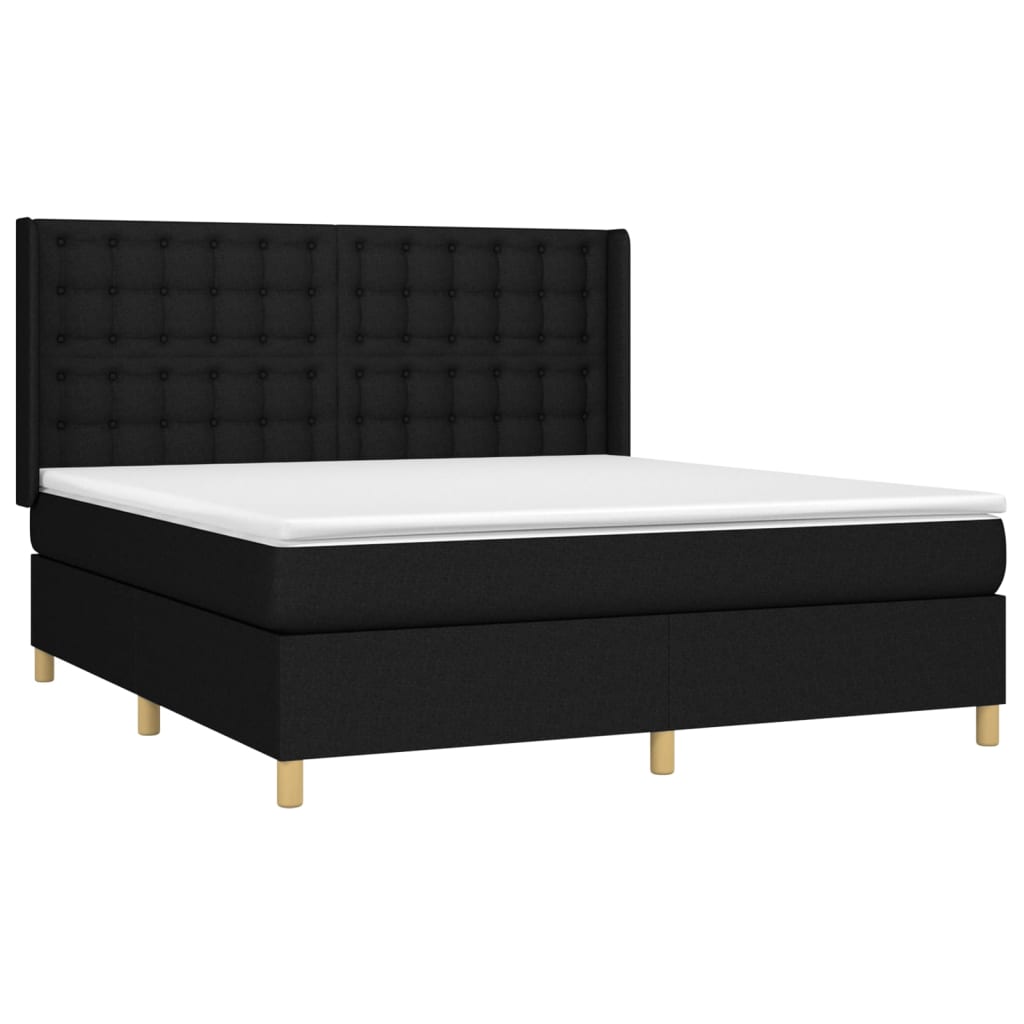 vidaXL Κρεβάτι Boxspring με Στρώμα & LED Μαύρο 180x200 εκ. Υφασμάτινο