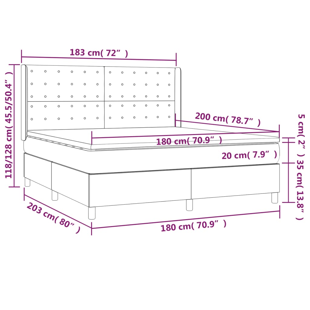 vidaXL Κρεβάτι Boxspring με Στρώμα & LED Μαύρο 180x200 εκ. Υφασμάτινο