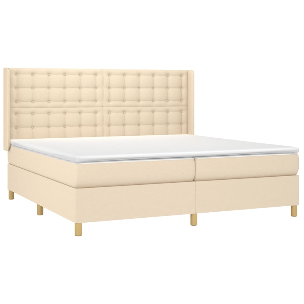vidaXL Κρεβάτι Boxspring με Στρώμα & LED Κρεμ 200x200 εκ. Υφασμάτινο