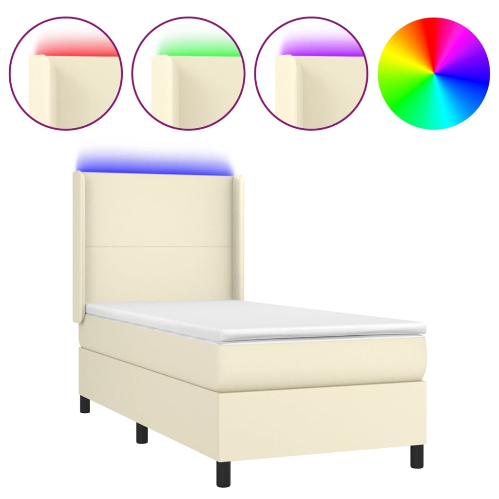 vidaXL Κρεβάτι Boxspring με Στρώμα & LED Κρεμ 80x200 εκ. Συνθ. Δέρμα