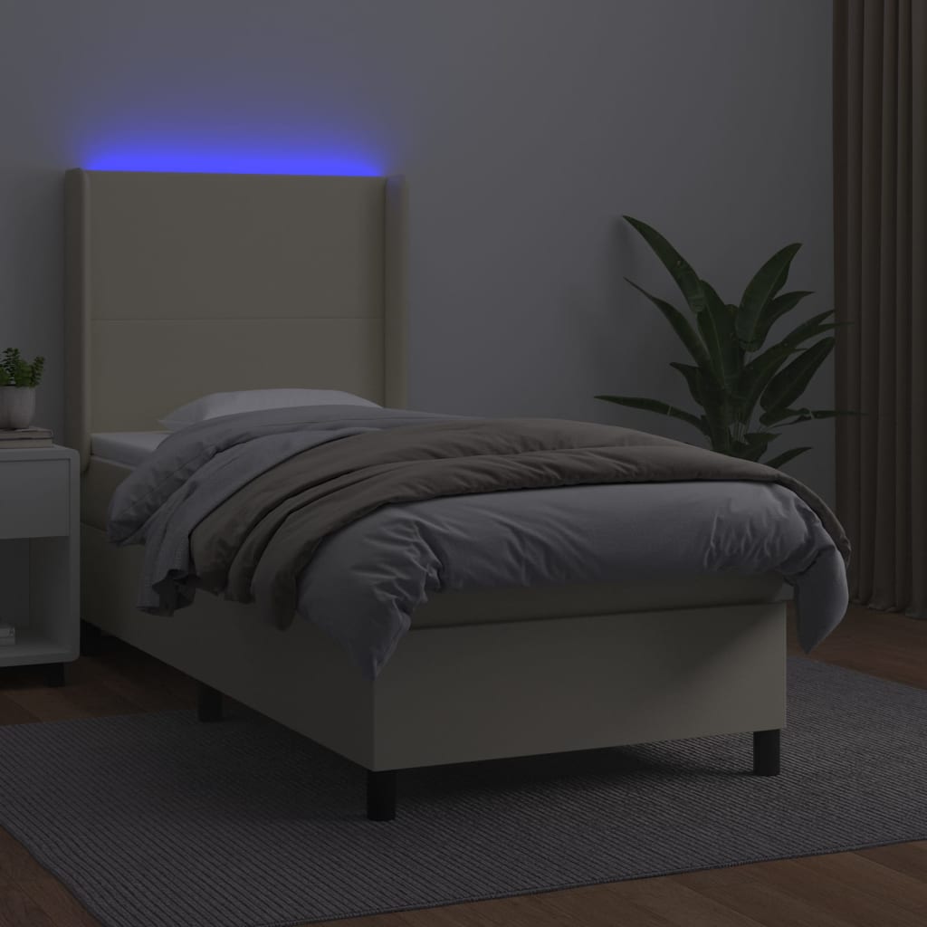 vidaXL Κρεβάτι Boxspring με Στρώμα & LED Κρεμ 80x200 εκ. Συνθ. Δέρμα