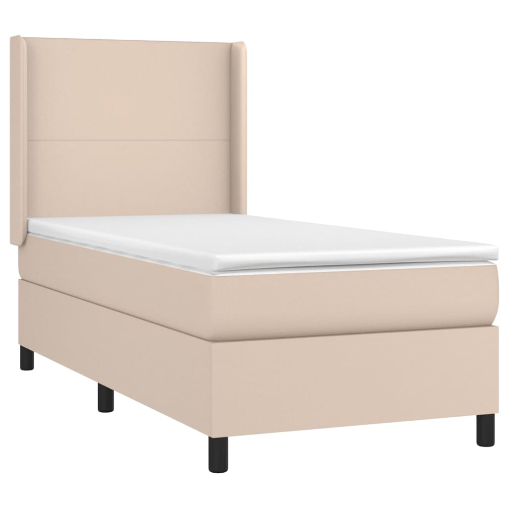 vidaXL Κρεβάτι Boxspring Στρώμα&LED Καπουτσίνο 100x200 εκ. Συνθ. Δέρμα