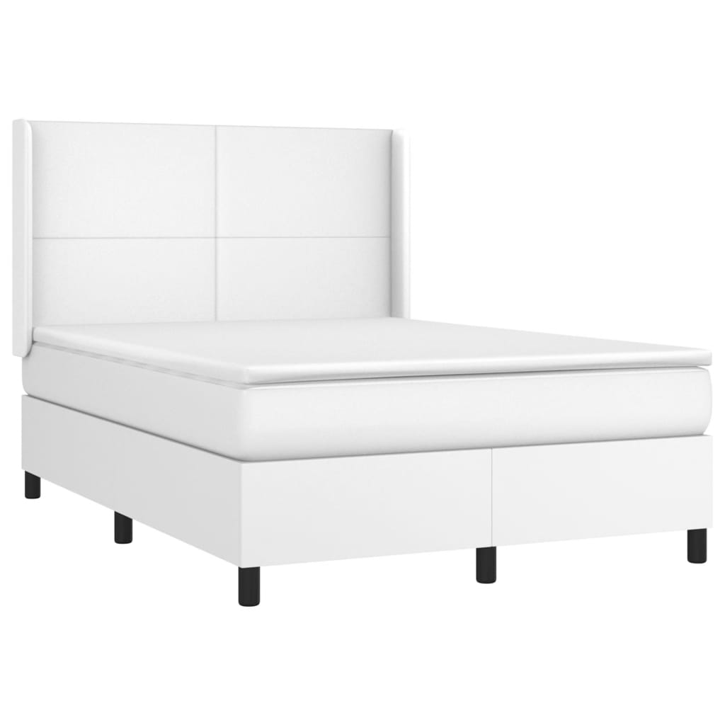 vidaXL Κρεβάτι Boxspring με Στρώμα & LED Λευκό 140x190 εκ. Συνθ. Δέρμα