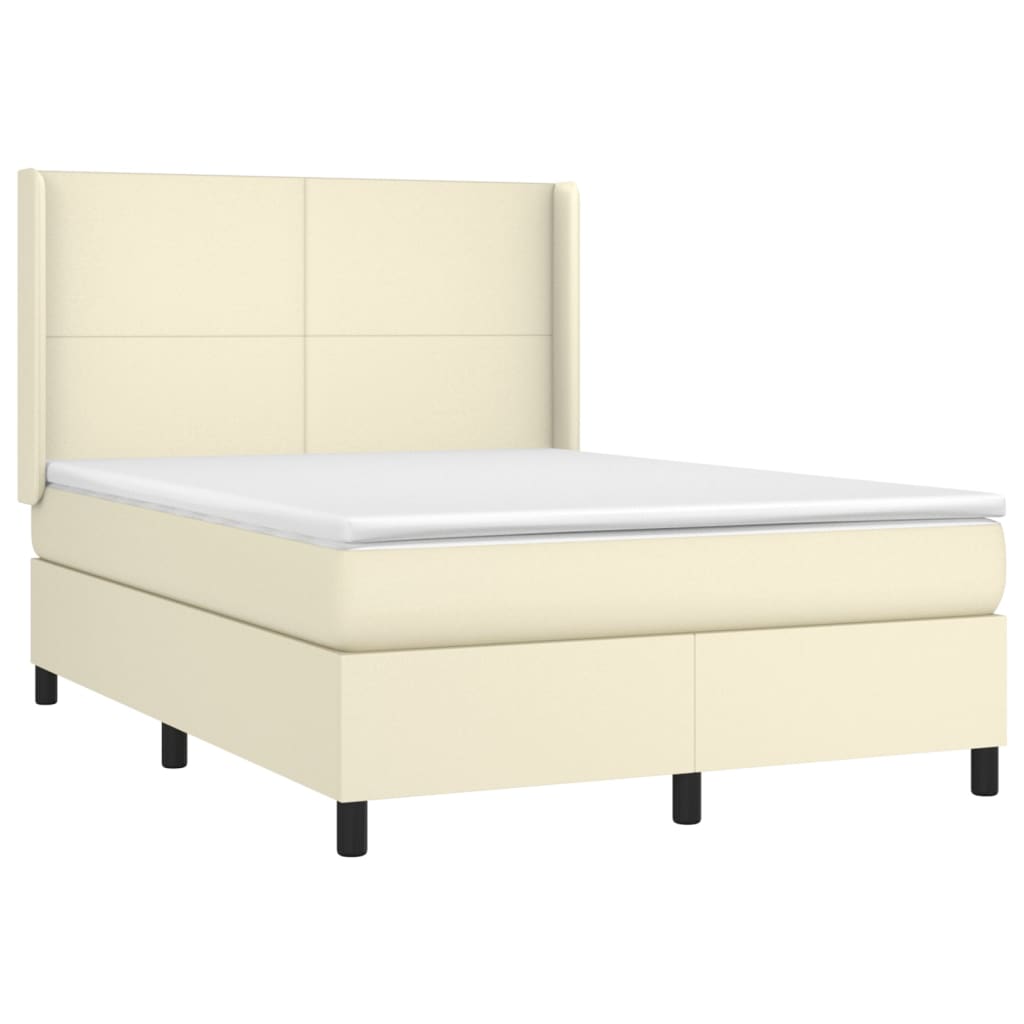 vidaXL Κρεβάτι Boxspring με Στρώμα & LED Κρεμ 140x200 εκ. Συνθ. Δέρμα