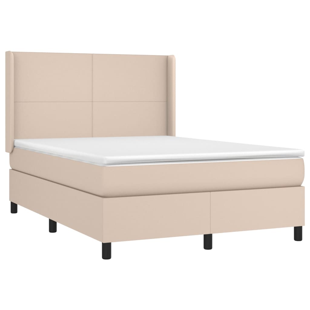 vidaXL Κρεβάτι Boxspring Στρώμα&LED Καπουτσίνο 140x200 εκ. Συνθ. Δέρμα
