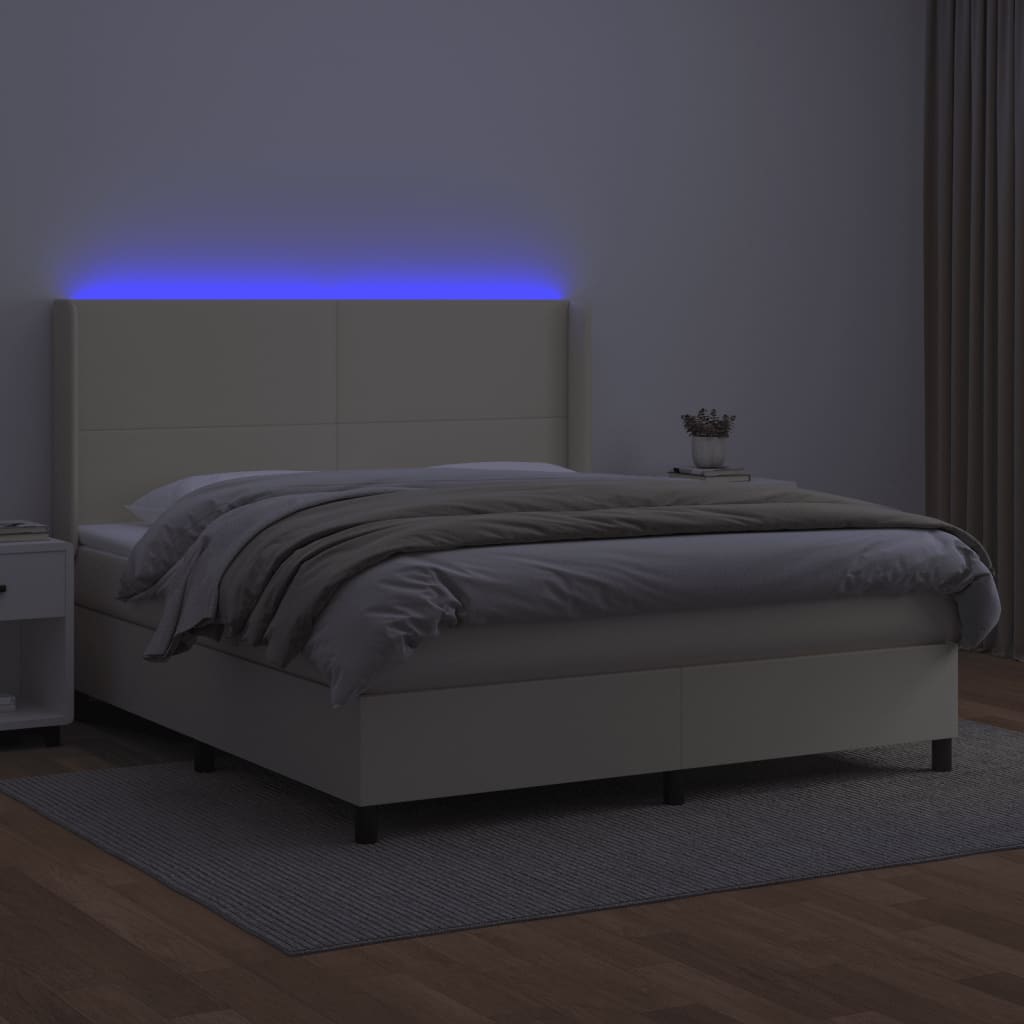 vidaXL Κρεβάτι Boxspring με Στρώμα & LED Κρεμ 180x200 εκ. Συνθ. Δέρμα
