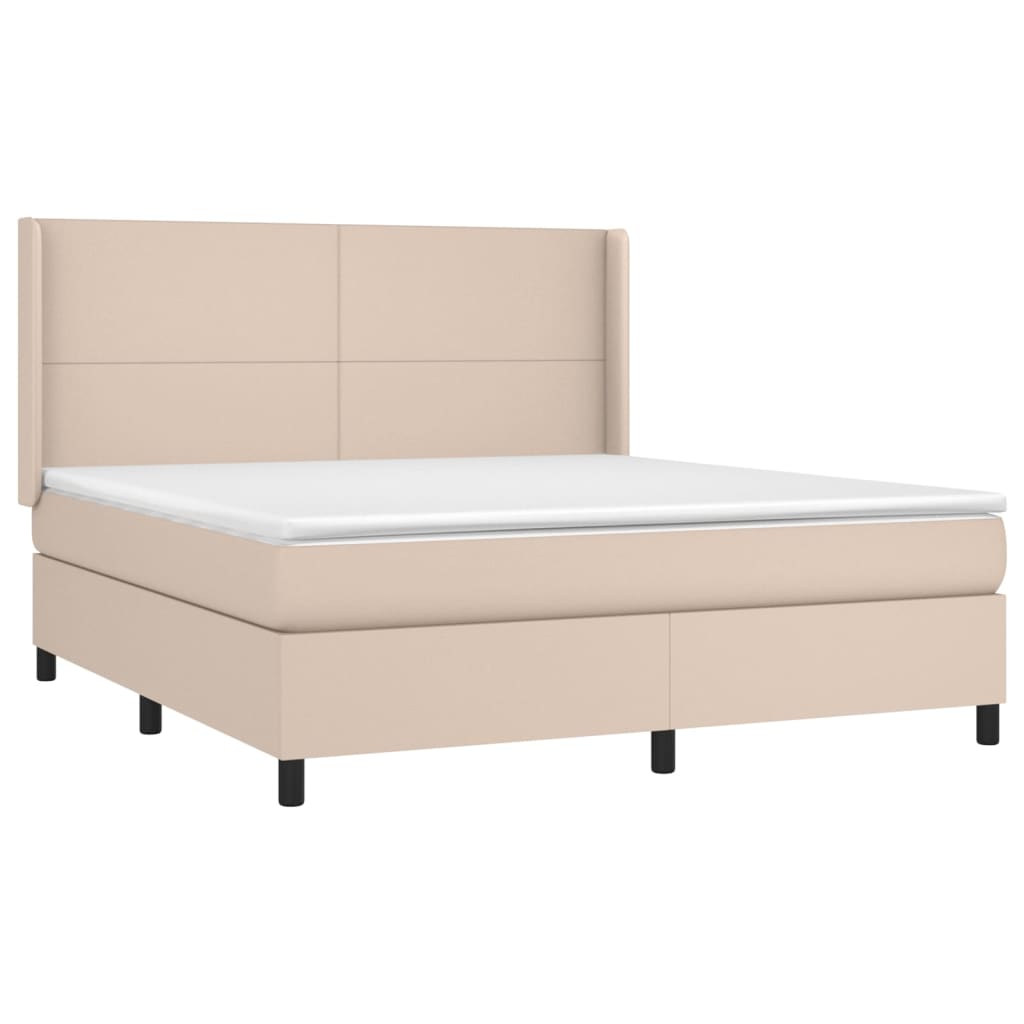 vidaXL Κρεβάτι Boxspring Στρώμα&LED Καπουτσίνο 180x200 εκ. Συνθ. Δέρμα