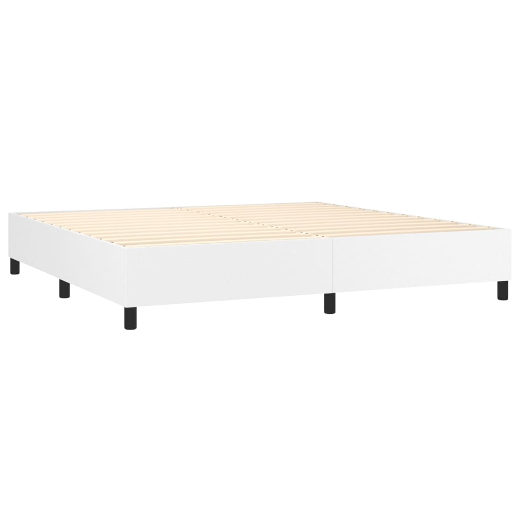 vidaXL Κρεβάτι Boxspring με Στρώμα & LED Λευκό 200x200 εκ. Συνθ. Δέρμα