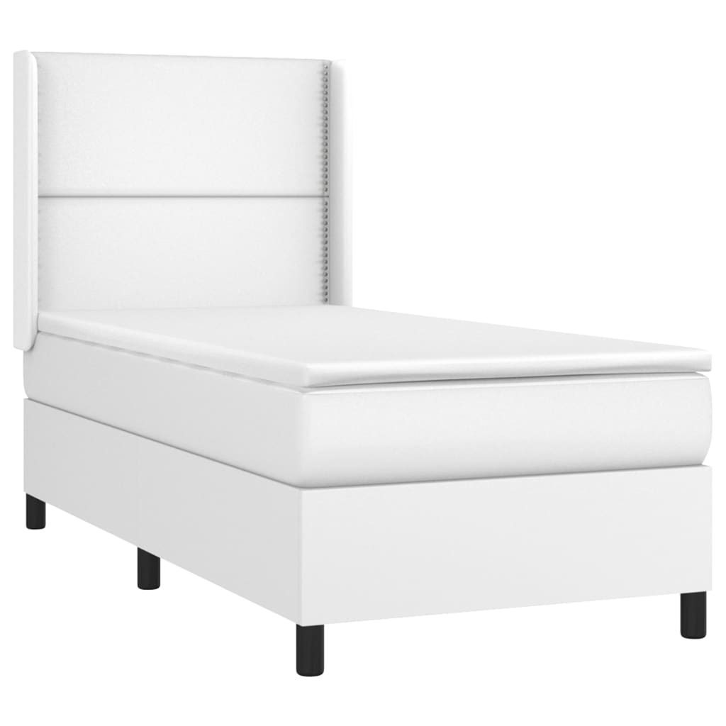 vidaXL Κρεβάτι Boxspring με Στρώμα & LED Λευκό 90x200 εκ. Συνθ. Δέρμα