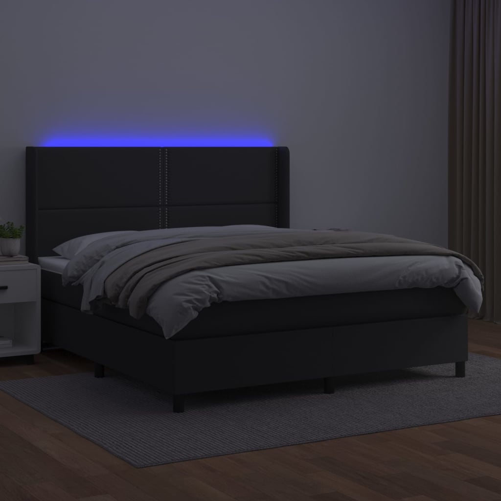 vidaXL Κρεβάτι Boxspring με Στρώμα & LED Μαύρο 180x200 εκ. Συνθ. Δέρμα