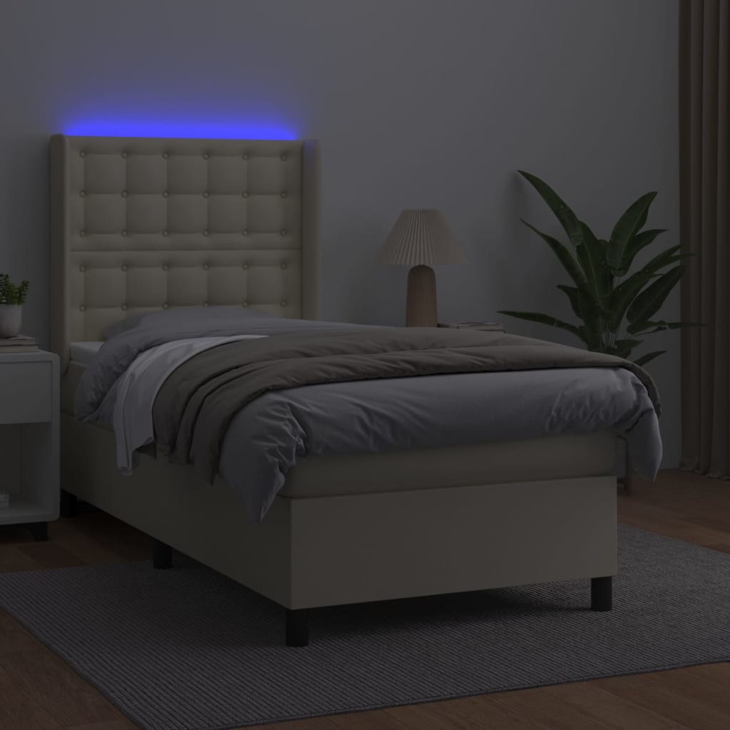 vidaXL Κρεβάτι Boxspring με Στρώμα & LED Κρεμ 80x200 εκ. Συνθ. Δέρμα
