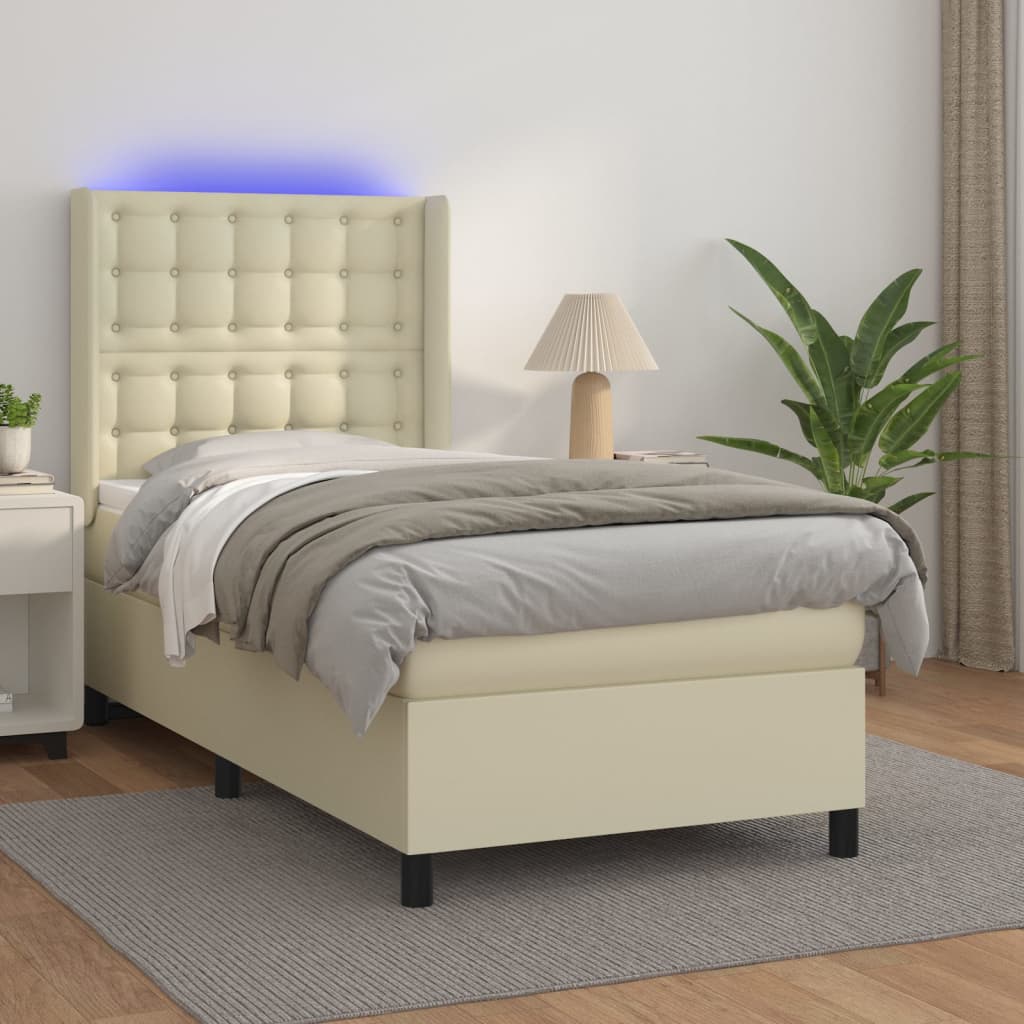 vidaXL Κρεβάτι Boxspring με Στρώμα & LED Κρεμ 80x200 εκ. Συνθ. Δέρμα