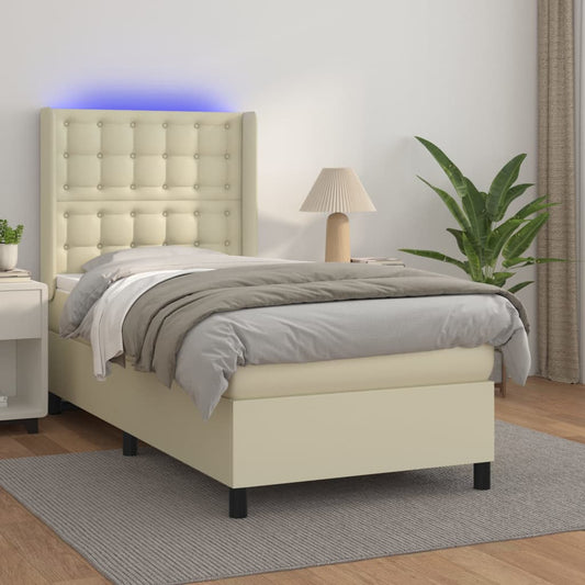 vidaXL Κρεβάτι Boxspring με Στρώμα & LED Κρεμ 80x200 εκ. Συνθ. Δέρμα