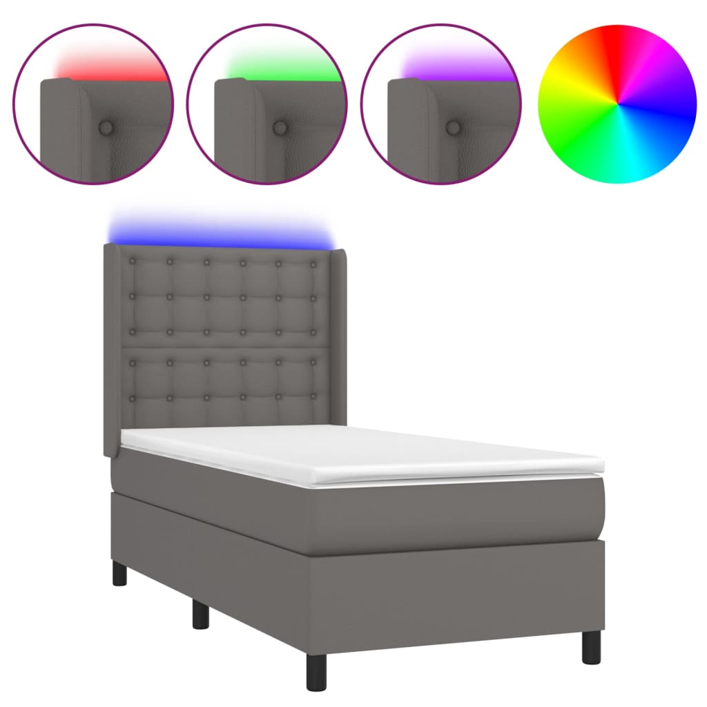 vidaXL Κρεβάτι Boxspring με Στρώμα & LED Γκρι 80x200 εκ. Συνθ. Δέρμα