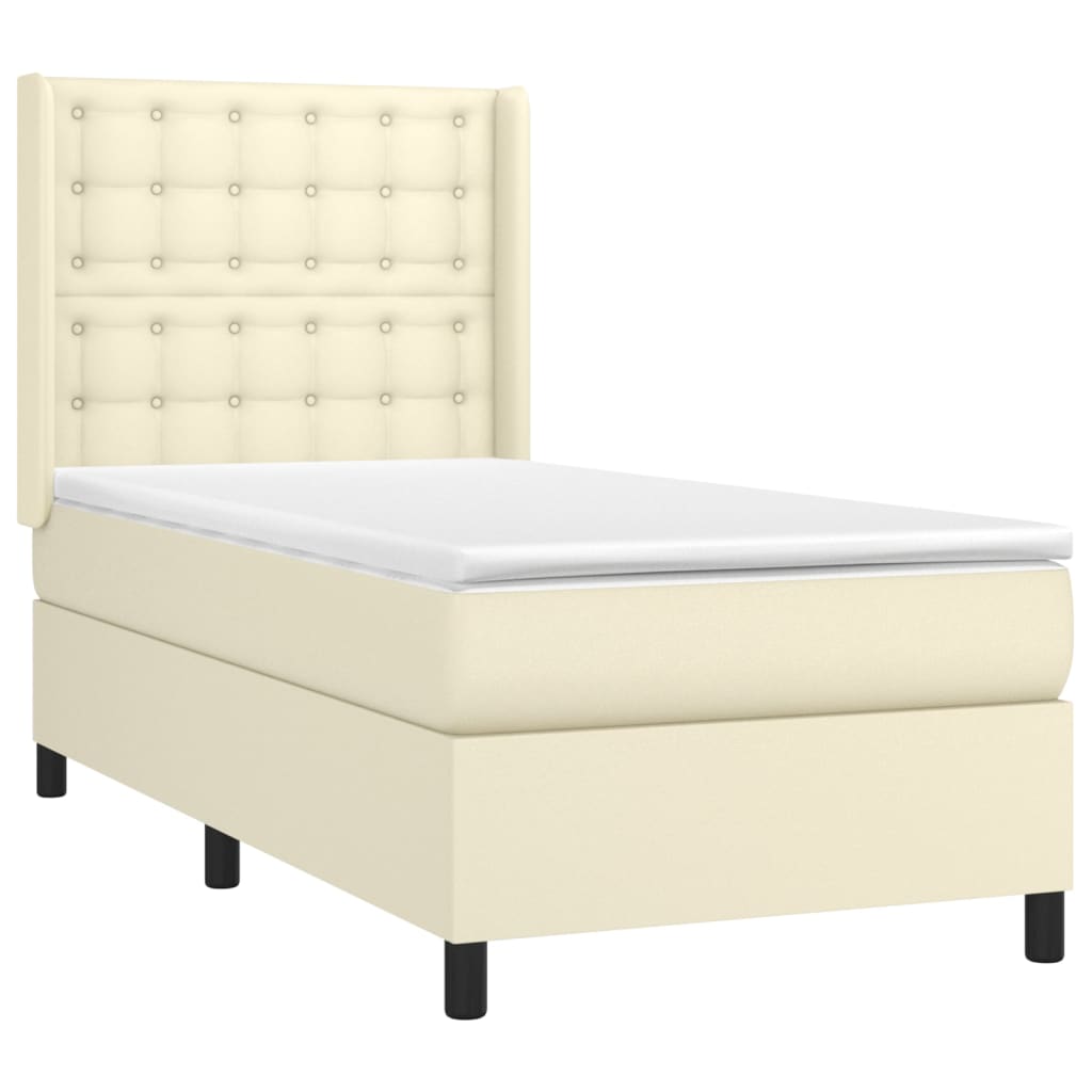 vidaXL Κρεβάτι Boxspring με Στρώμα & LED Κρεμ 90x190 εκ. Συνθ. Δέρμα