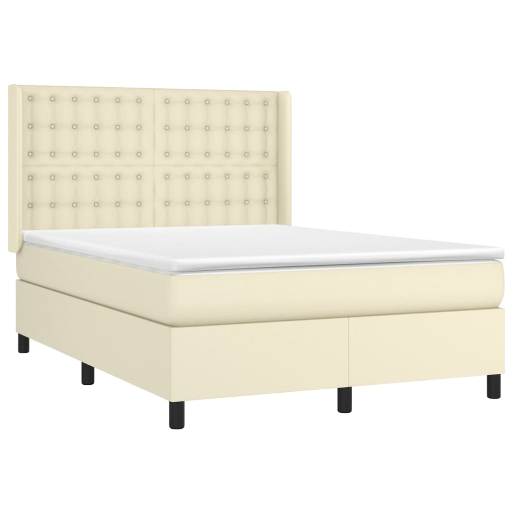 vidaXL Κρεβάτι Boxspring με Στρώμα & LED Κρεμ 140x190 εκ. Συνθ. Δέρμα