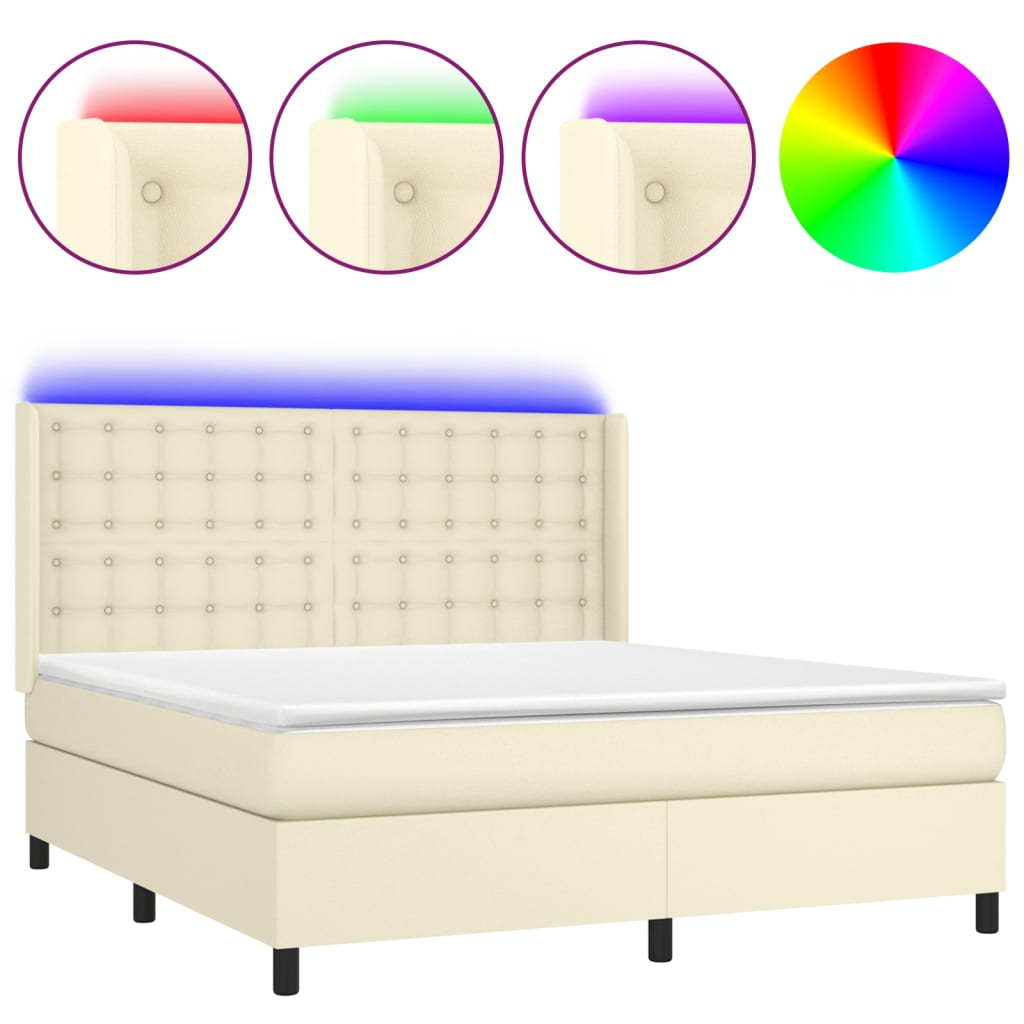 vidaXL Κρεβάτι Boxspring με Στρώμα & LED Κρεμ 160x200 εκ. Συνθ. Δέρμα