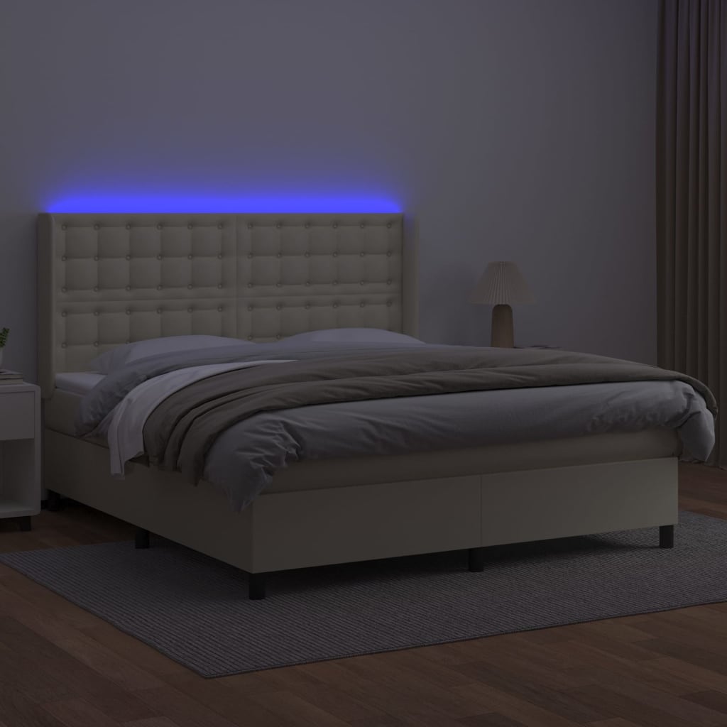 vidaXL Κρεβάτι Boxspring με Στρώμα & LED Κρεμ 160x200 εκ. Συνθ. Δέρμα